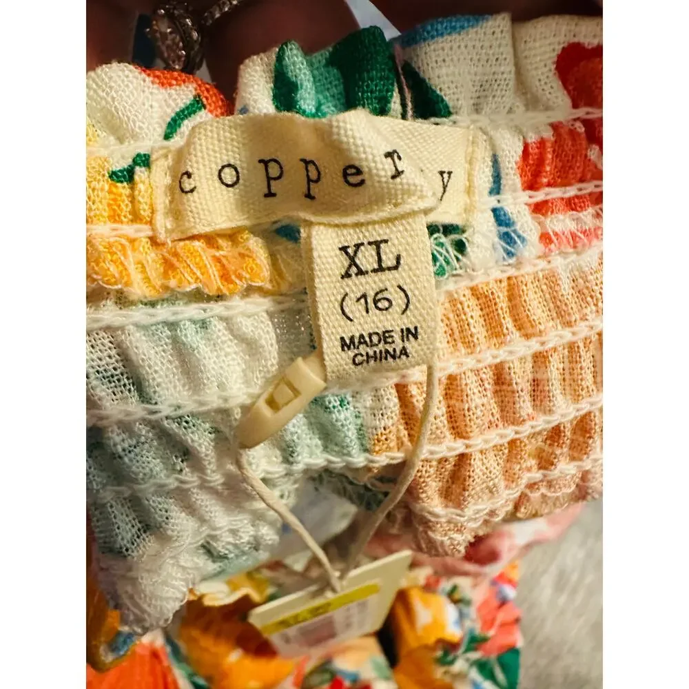 Copper Key Girls Multicolor Floral Smocked Sleeveless Tired Dress Size XL NWT - Picture 3 of 3